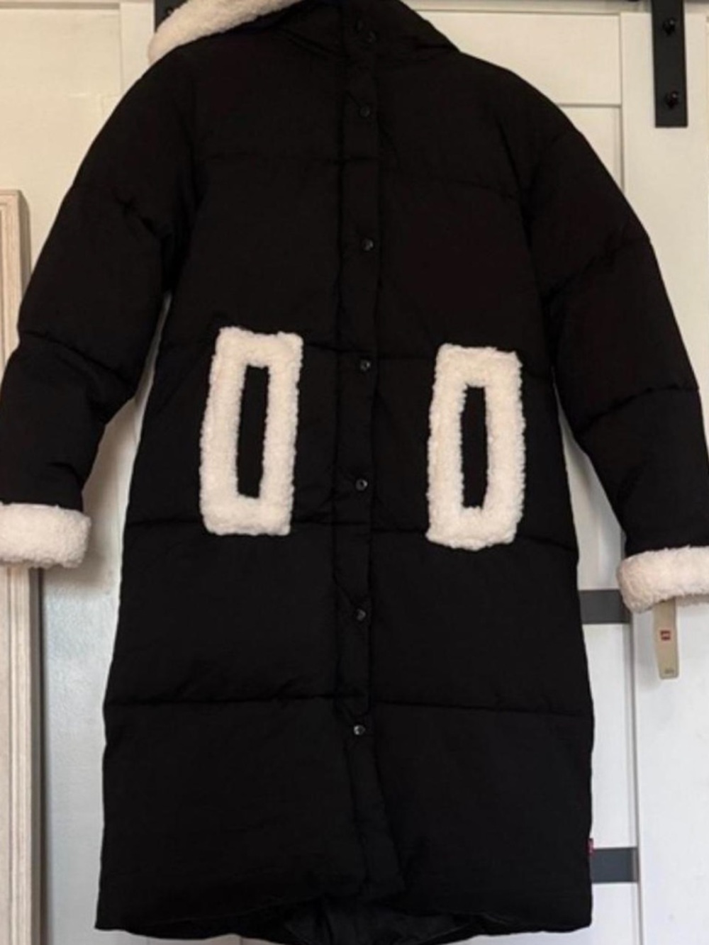 Levi's Black Puffer Coat with White Sherpa Trim